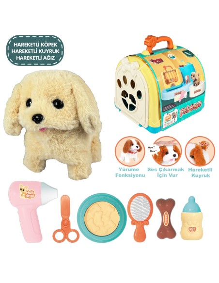 Taşıma Çantalı Hareketli Pilli Köpek Set (Pet Shop)