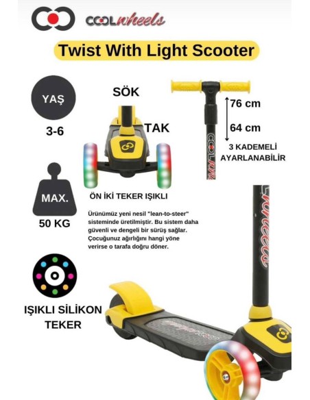 3+ SARI 3 TEKER IŞIKLI TWİST SCOOTER