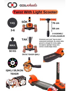KUT.TURUNCU 3 TEKER IŞIKLI TWİST SCOOTER 2