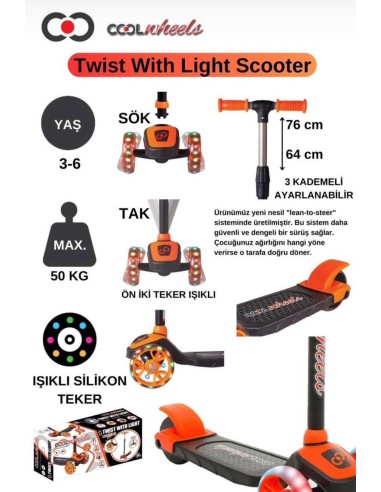 3+ TURUNCU 3 TEKER IŞIKLI TWİST SCOOTER