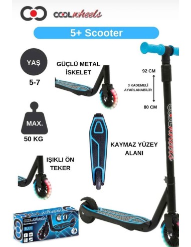 5+ MAVİ 2 TEKER METAL IŞIKLI SCOOTER