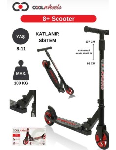 KUT.COOL 2 TEKER METAL KATLANIR SCOOTER KIRMIZI 2