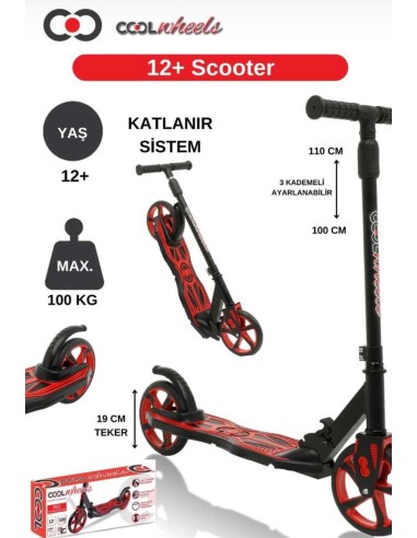 12+ KIRMIZI 2 TEKER KATLANIR SCOOTER