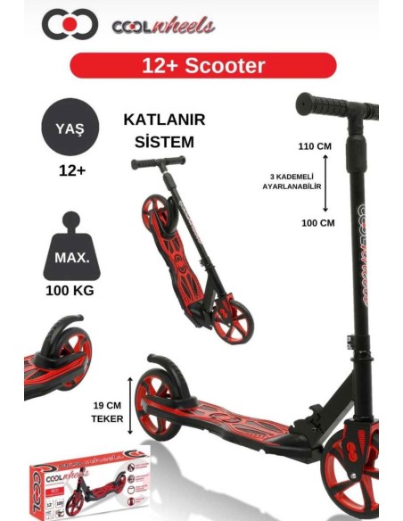 12+ KIRMIZI 2 TEKER KATLANIR SCOOTER