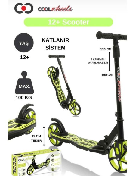 12+ YEŞİL 2 TEKER KATLANIR SCOOTER