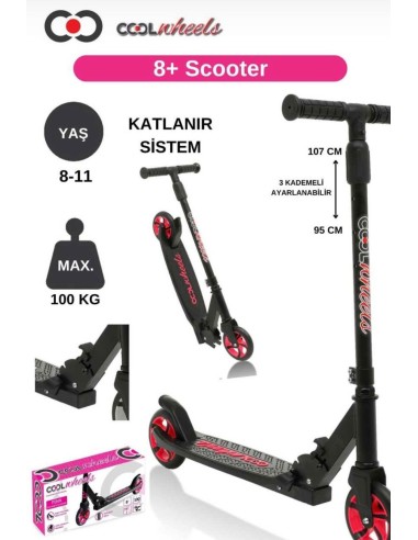 8+ PEMBE 2 TEKER METAL KATLANIR SCOOTER
