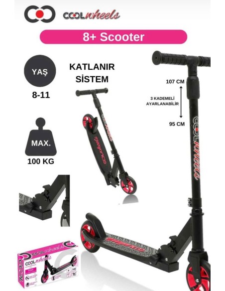 8+ PEMBE 2 TEKER METAL KATLANIR SCOOTER