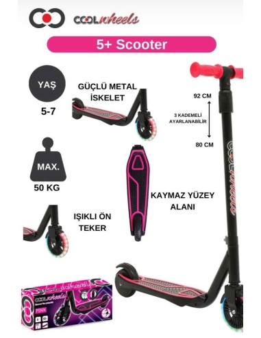 5+ PEMBE 2 TEKER METAL IŞIKLI SCOOTER