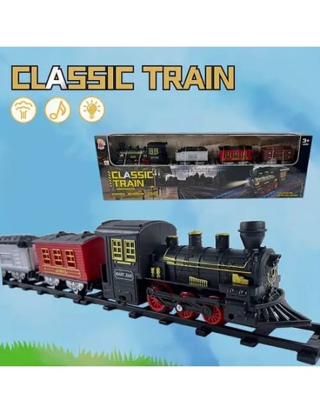 KUT.PİLLİ TREN RAYLI DUMAN ÇIKARAN SESLİ IŞIKLI 3 VAGONLU