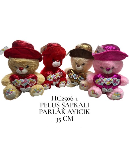 35CM ŞAPKALI KALPLİ PELUŞ AYI