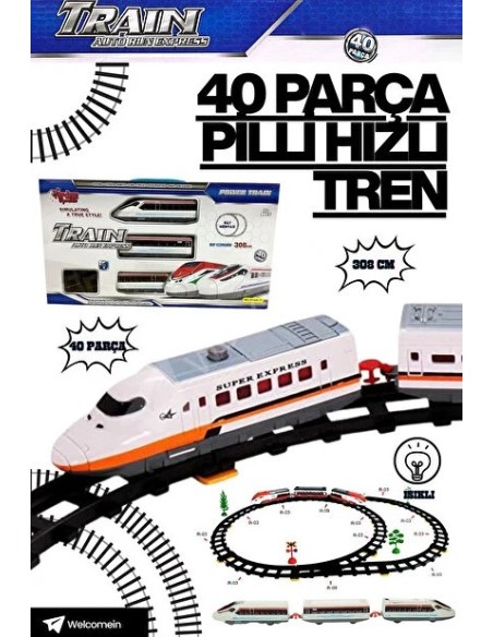 KUT.PİLLİ Hızlı Tren Set 40 Parça Işıklı  308 Cm