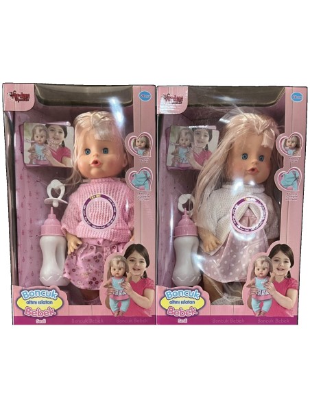 KUT.30 Cm Sesli Emzikli ve Biberonlu Altını Islatan Boncuk Bebek