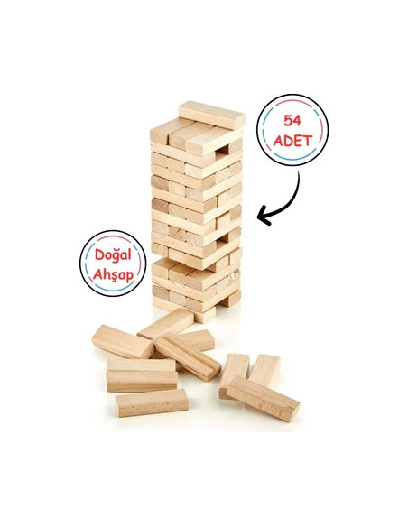 KUT. KALİTELİ AHŞAP JENGA DENGE OYUNU 54 PCS