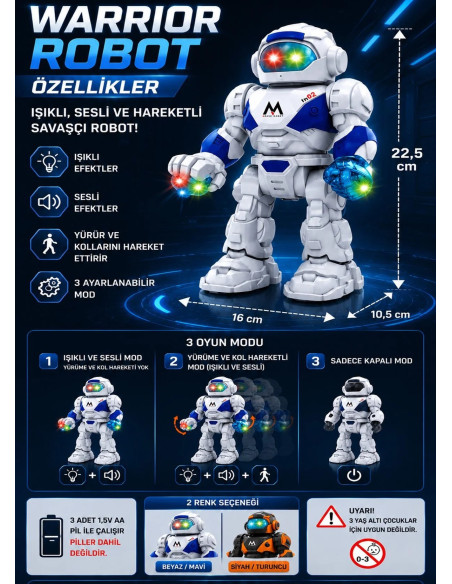 KUT.PİLLİ ROBOT HAREKETLİ IŞIKLI SESLİ