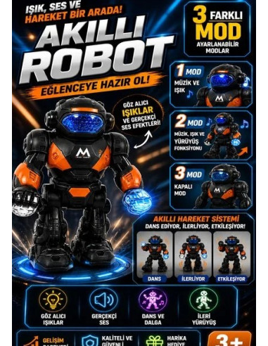 KUT.PİLLİ ROBOT HAREKETLİ IŞIKLI SESLİ