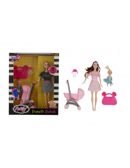 KUT.LÜKS PUSETLİ AKS. BARBİE BEBEK SET
