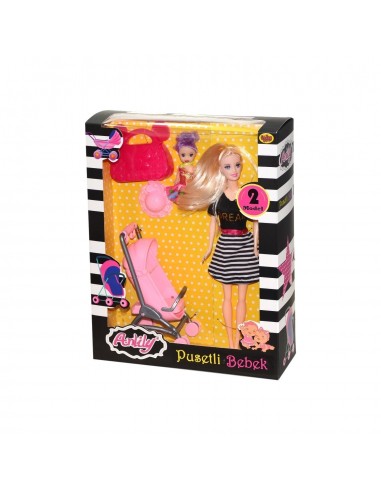 KUT.LÜKS PUSETLİ AKS. BARBİE BEBEK SET